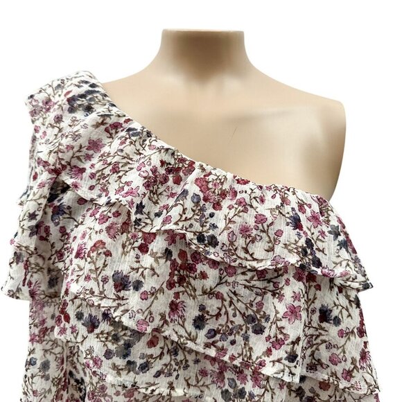 American Eagle Outfitters One Shoulder Floral Ruffle Blouse Elegant Top‎ Women S - Picture 10 of 10